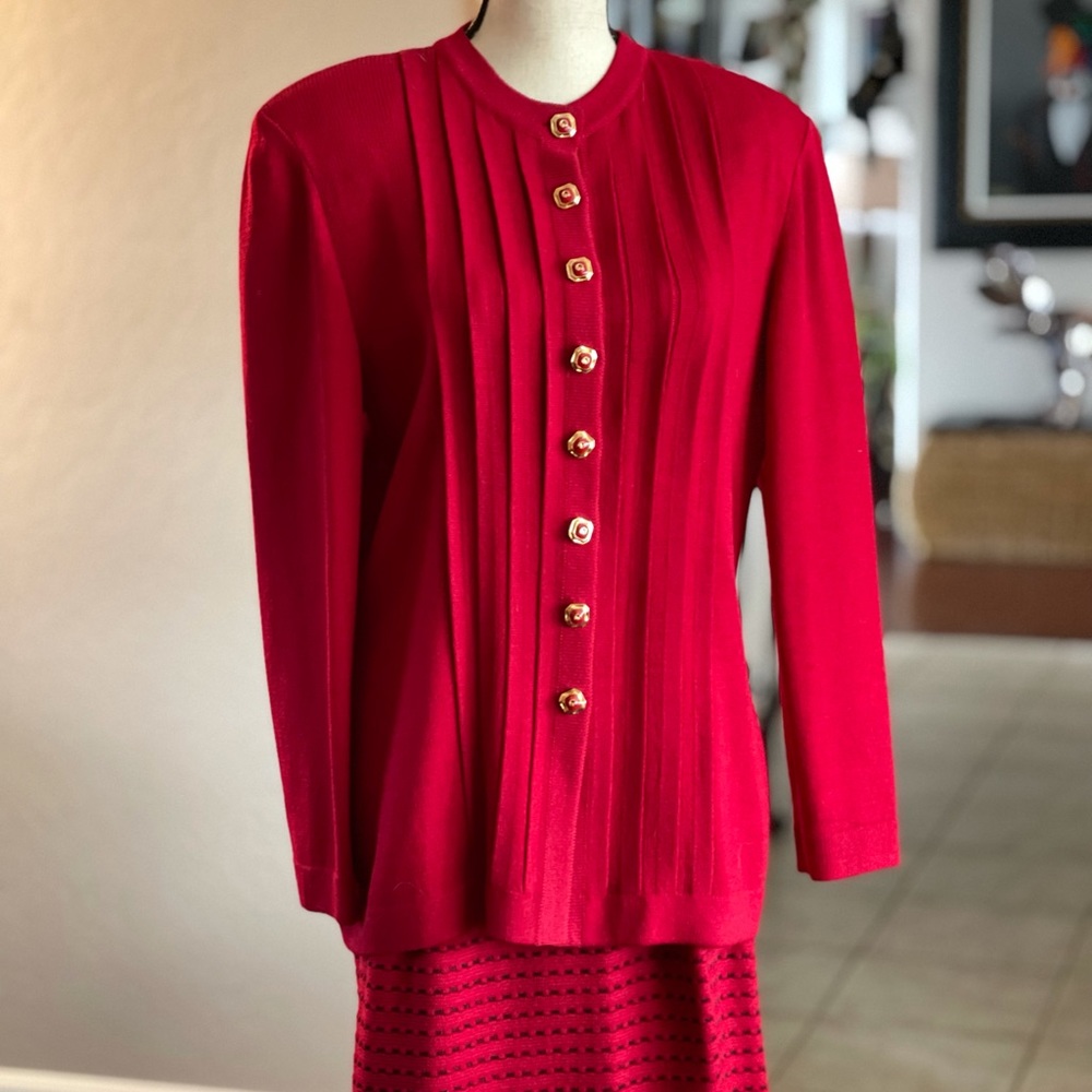 St John Red Skirt Suit